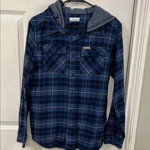 Columbia Navy Plaid Hooded Men's Shirt